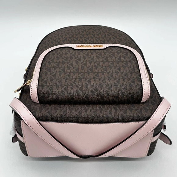 Michael Kors Medium Jaycee Zip Packet Backpack Brown/Light Pink - Picture 6 of 14